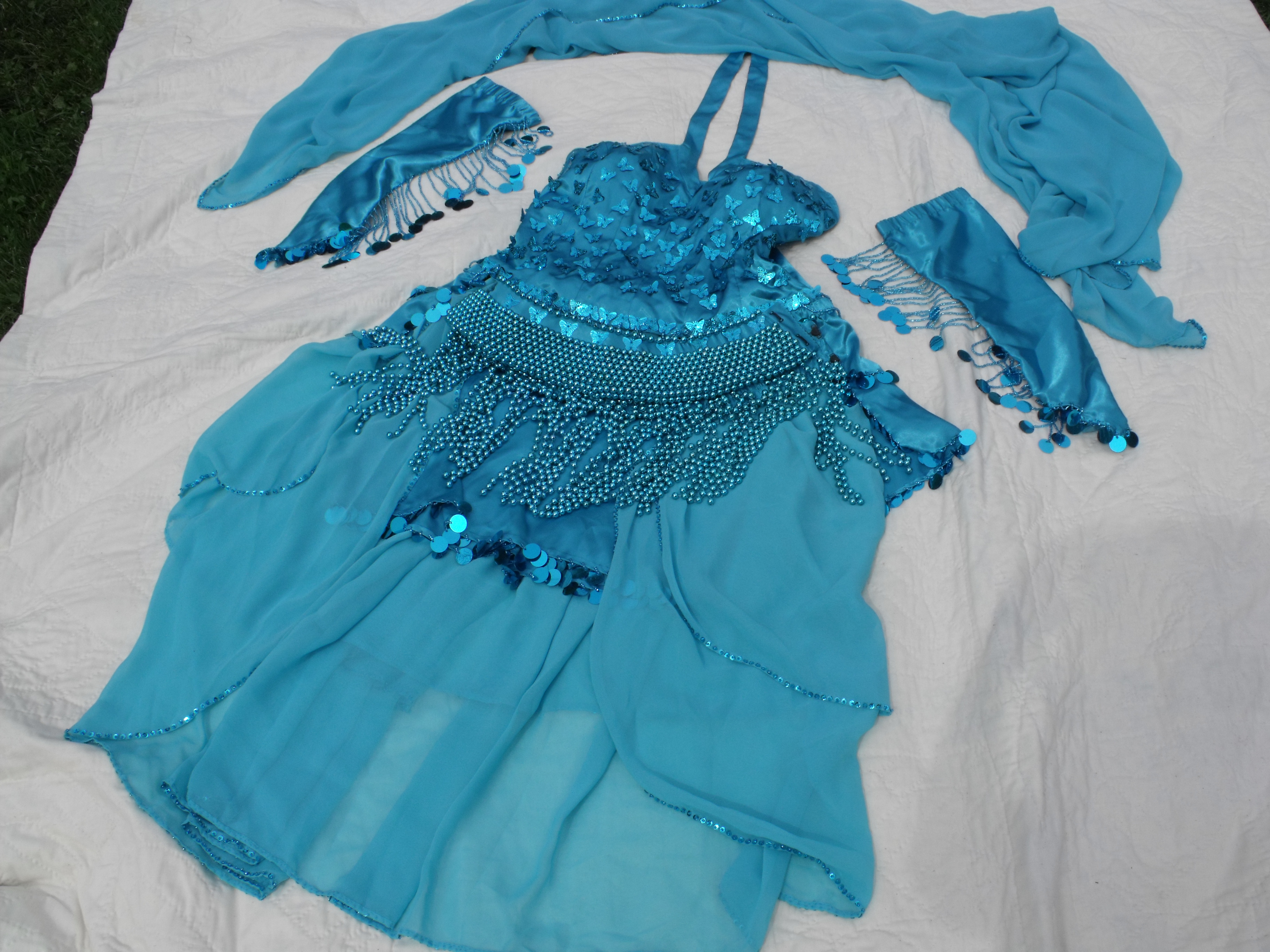 AQUA BUTTERFLIES PERSIAN STYLE DRESS W/BUSTIER