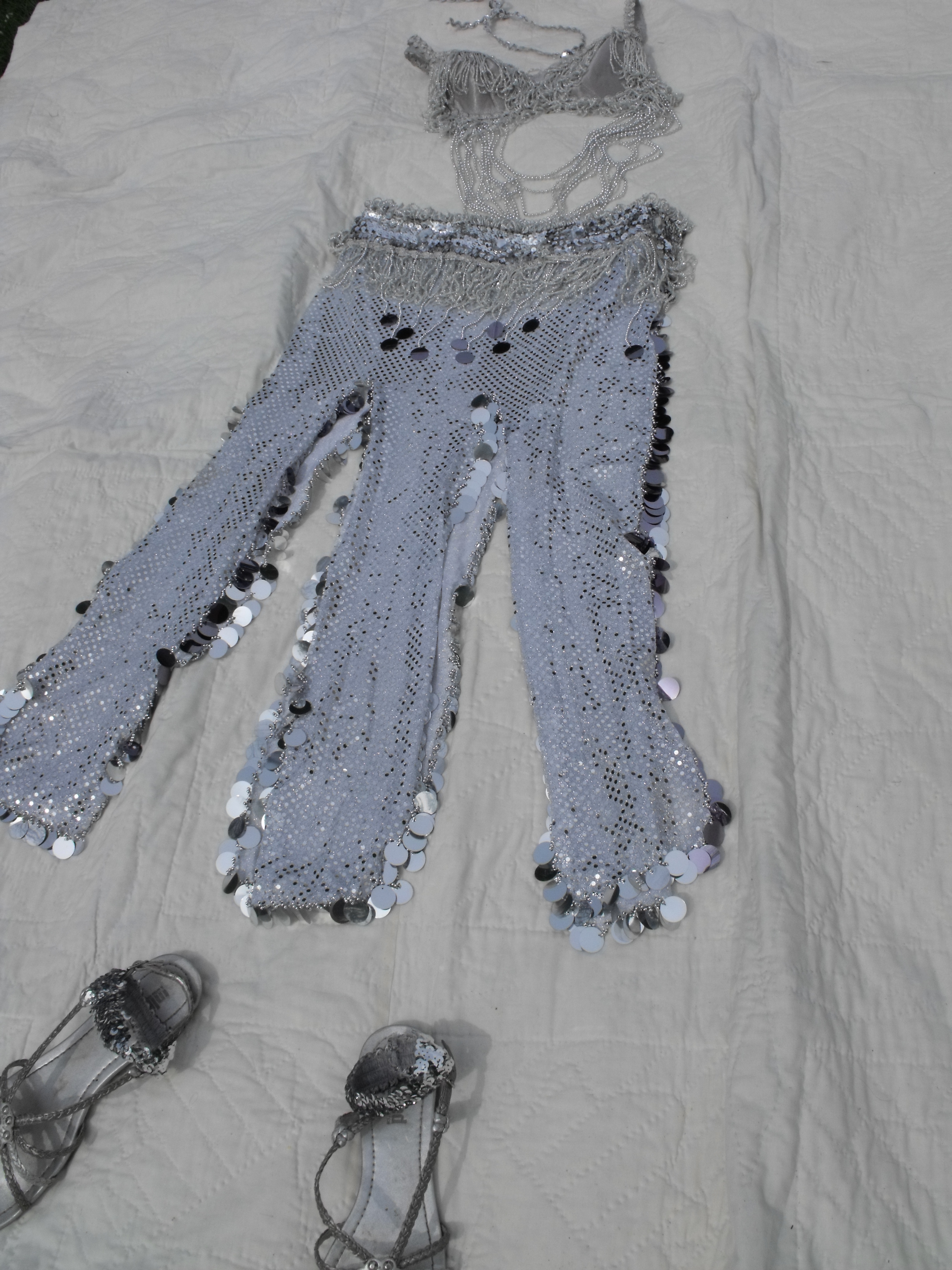 SILVER CONFETTI DOT 'N FRINGE DRESS